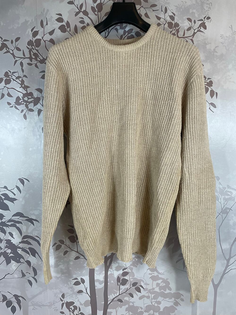 Robert Bruce Vintage Ribbed Knit Crewneck Sweater Beige Tan Men's LT USA Made